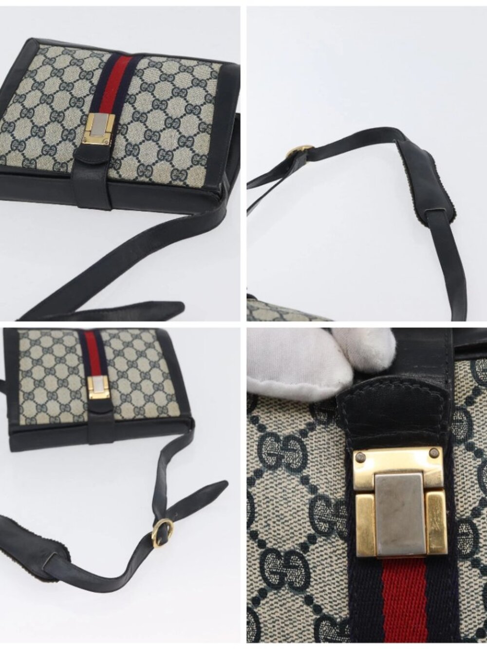 GUCCI GG Supreme Sherry Line Shoulder Bag PVC Navy Gold Auth 171984 - Picture 16 of 16